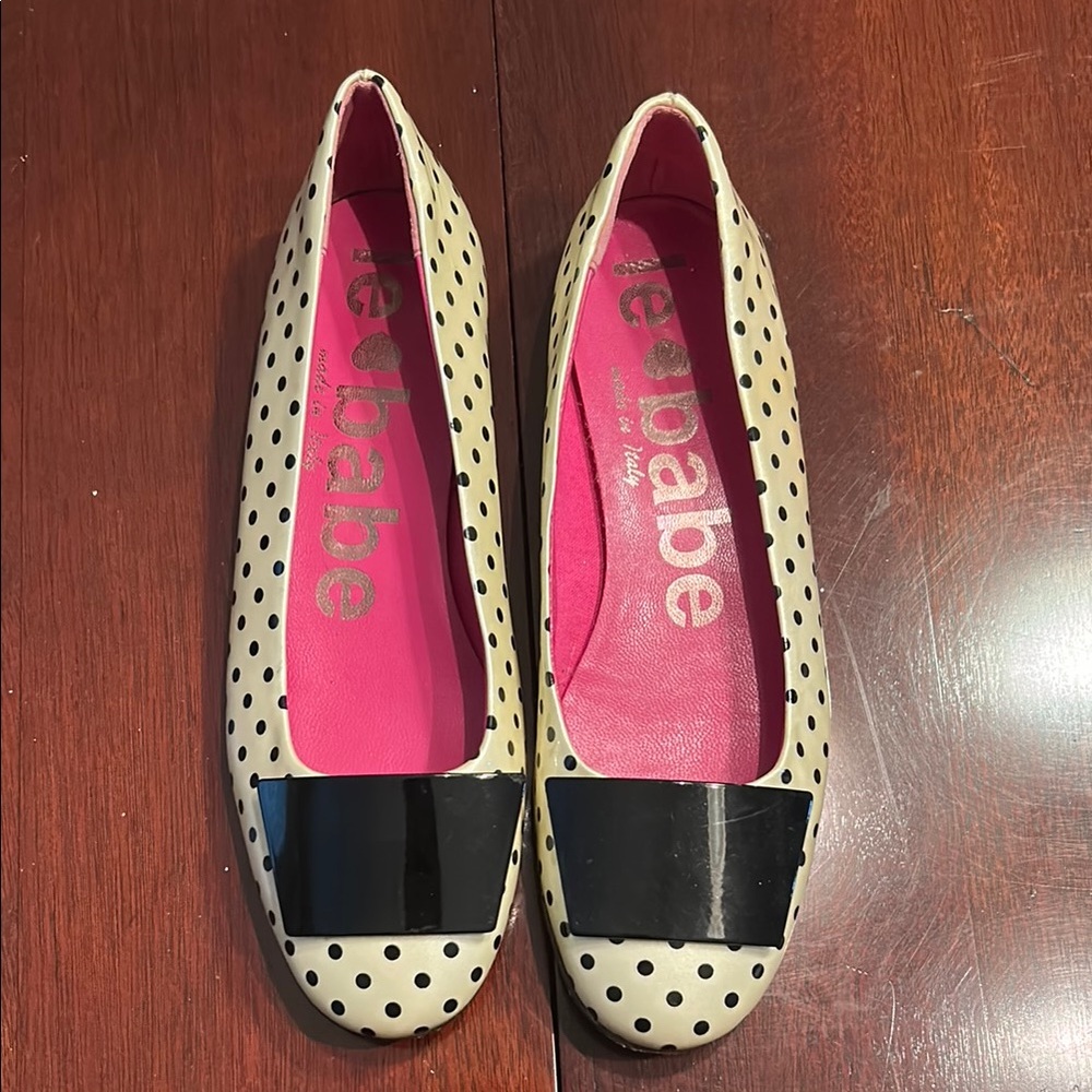 3/$36 Cream and Black Polka Dot Flats